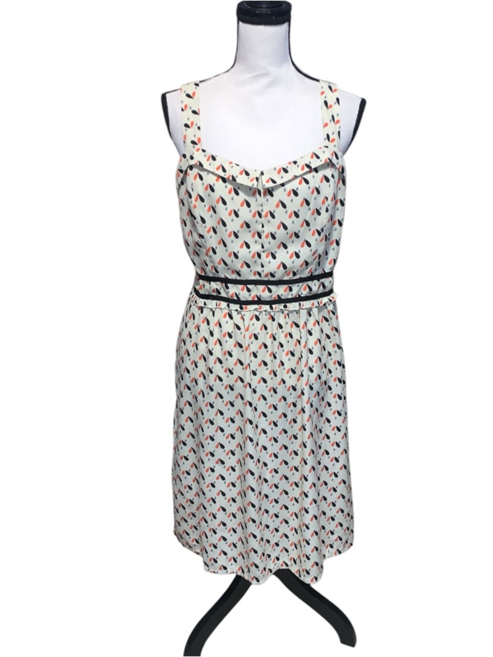 Romy Cream Midi Dress with Multicolor Teardrop Print Sleeveless